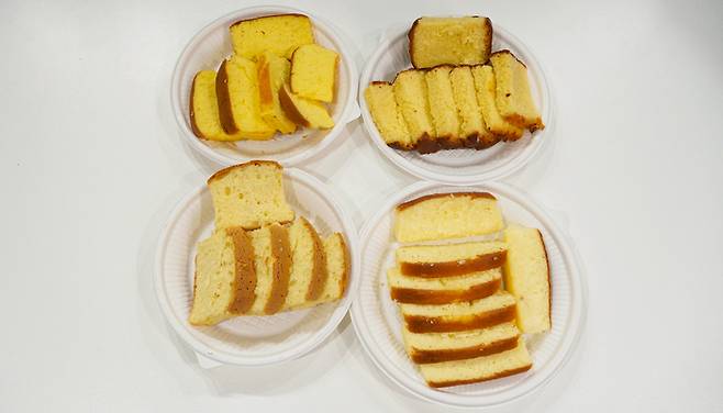 왼쪽 위부터 시계방향으로 대형프랜차이즈, 대구토종 고가빵집, 천원빵집, 대구토종 저가빵집 카스테라. 이수현기자