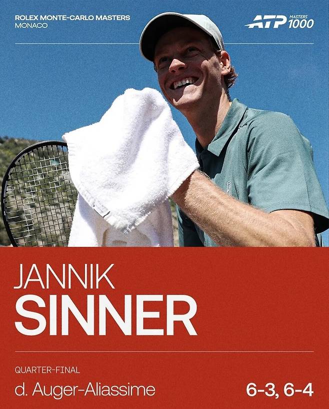 야닉 시너 승리의 미소. ATP 투어