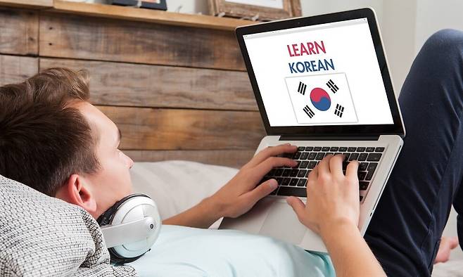한류의 영향으로 한국어 욕을 아는 외국인이 많아져서 외국에 나가 함부로 말하면 안 된다는 우스갯소리도 흔하다. 사진은 침대에 누워 노트북 컴퓨터로 한국어를 공부하는 외국인의 모습. 게티이미지뱅크