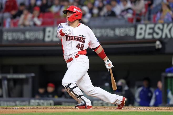 ▲ 왼 어깨 부상으로 12일 1군 엔트리에서 말소된 김태군 ⓒKIA타이거즈