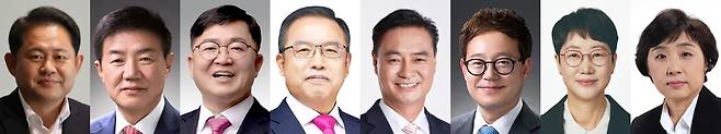 (왼쪽부터) 국민의힘 정해용·배기철·서호영·우성진·차수환· 더불어민주당 신효철·조국혁신당 정한숙·정의당 양희 대구 동구청장 예비후보.