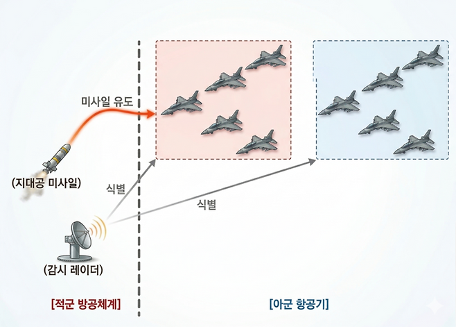 ▲'적 기만용 무인 비행체와 운용 방법의 활용 방안'을 설명하기 위한 참고도. 자료=지식재산처 제공, 구글 생성형 AI '제미나이' 재구성