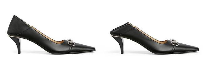 구찌 비토리아 펌프스는 뒤축 부분에 절개선을 더해 접어 신을 수 있도록 디자인됐다. 펌프스와 뮬 하이힐 등 다양한 스타일로 연출할 수 있다. 사진 구찌
