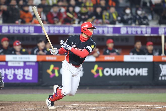 KIA 박재현이 10일 대전 한화생명 볼파크에서 열린 2026 KBO리그 정규시즌 한화전에서 안타를 치고 있다. 사진 | KIA 타이거즈