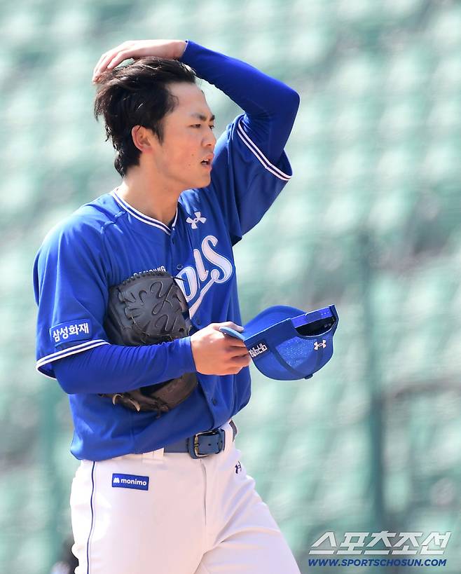 17일 인천 SSG랜더스필드에서 열린 KBO리그 SSG와 삼성의 경기. 2회 등판 2실점을 허용한 삼성 미야지. 인천=송정헌 기자songs@sportschosun.com/2026.03.17/