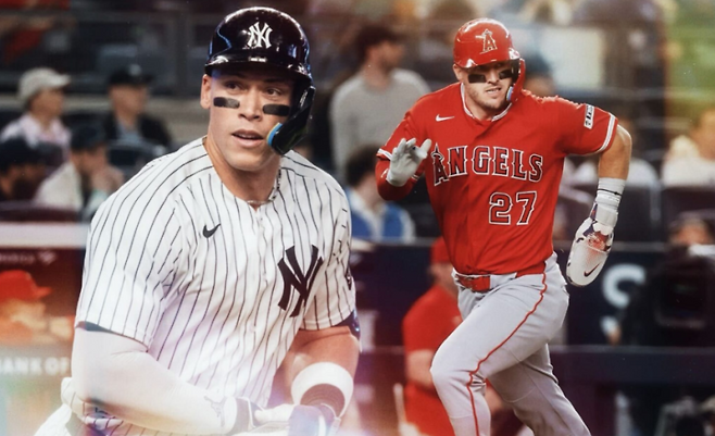메이저리그(MLB) 3회 최우수선수(MVP) 수상자 애런 저지(32·뉴욕 양키스)와 마이크 트라웃(34·LA 에인절스)가 호쾌한 홈런쇼로 자존심 대결을 펼쳤다. 사진=MLB 닷컴 캡처