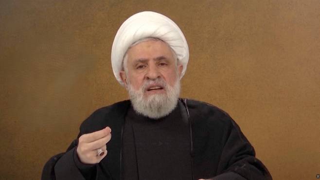 헤즈볼라 수장 나임 카셈이 지난해 12월5일(현지시간) 공개한 동영상. 로이터연합뉴스