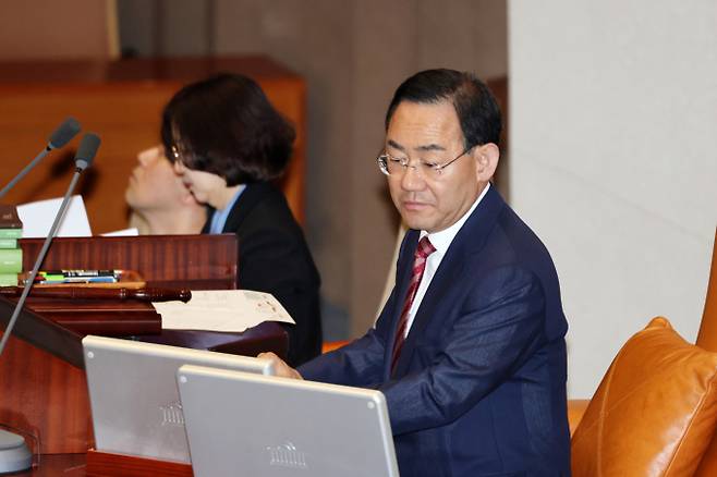 주호영 국회부의장이 13일 서울 여의도 국회에서 열린 제434국회(임시회) 제4차 본회의에서 의장석에 자리하고 있다. /사진제공=뉴스1