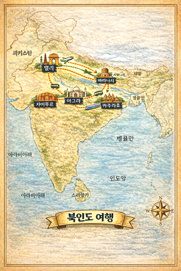 북인도 여행지도.