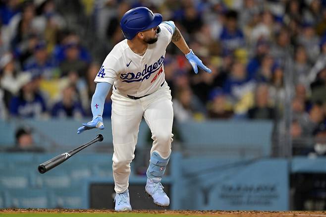 Apr 13, 2026; Los Angeles, California, USA; Los Angeles Dodgers center fielder Andy Pages (44) reacts after hitting a three run home run against the New York Mets during the third inning at Dodger Stadium. Mandatory Credit: Jayne Kamin-Oncea-Imagn Images
<저작권자(c) 연합뉴스, 무단 전재-재배포, AI 학습 및 활용 금지>