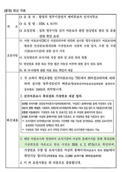 경북선거여심위 공문 사본. /황병직 예비후보 사무소