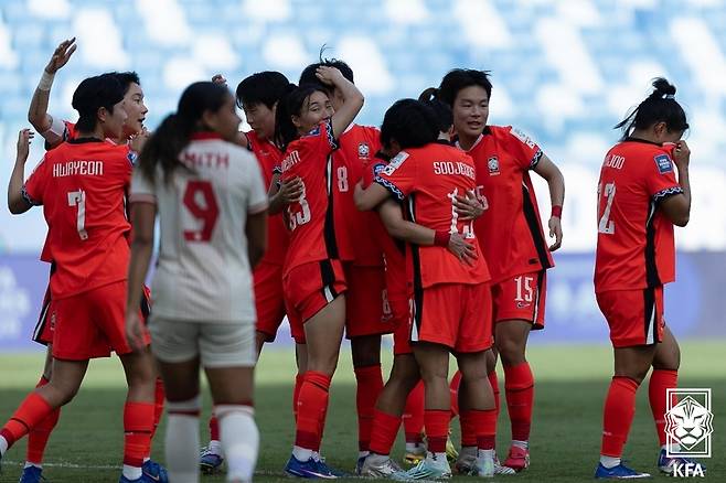 골세리머니를 펼치는 한국 여자 대표팀 선수들 [대한축구협회 제공. 재판매 및 DB 금지]