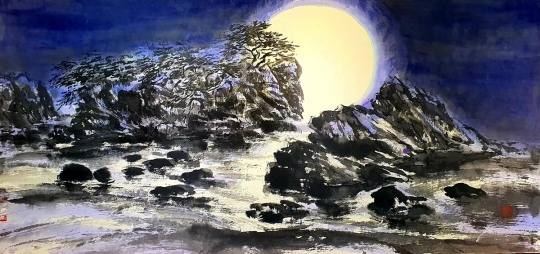 달빛(Moonlight) , 90×212cm, Color and Ink on Korean Paper, 2021
