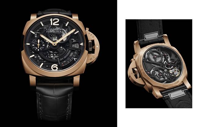 총 3.3m의 메인스프링을 담은 4개의 배럴을 통해 31일의 파워리저브를 공급하는 루미로느 31 지오르니 PAM01631. 에너지 축적과 더불어 효율적인 소모를 고려한 설계가 돋보이는 제품이다. 사진 파네라이