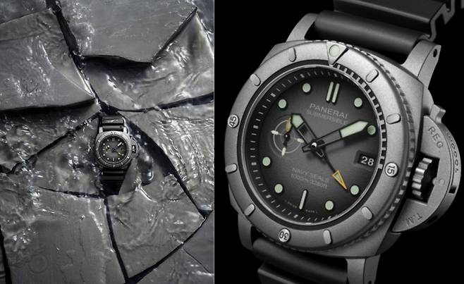 하프늄을 첨가한 신소재로 케이스를 만든 전문 다이버 워치 섭머저블 네이비 씰 아프니오테크™ 익스피리언스 PAM01089. 35점 한정 생산해 소장가치가 높은 모델이다. 사진 파네라이