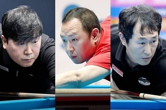 (왼쪽부터) 장남국 신기웅 이호영 등 8명이 15일 열린 ‘2026 PBA 큐스쿨(Q-School)’ 2라운드 최종일 나란히 3승을 거두며 26/27시즌 1부투어 티켓을 따냈다. (사진=PBA)