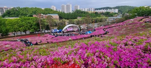 지난해 군포시가 개최한 철쭉축제 전경 사진. 올해는 60만명의 방문객을 목표로 축제를 운영한다는 계획이다. /군포시 제공