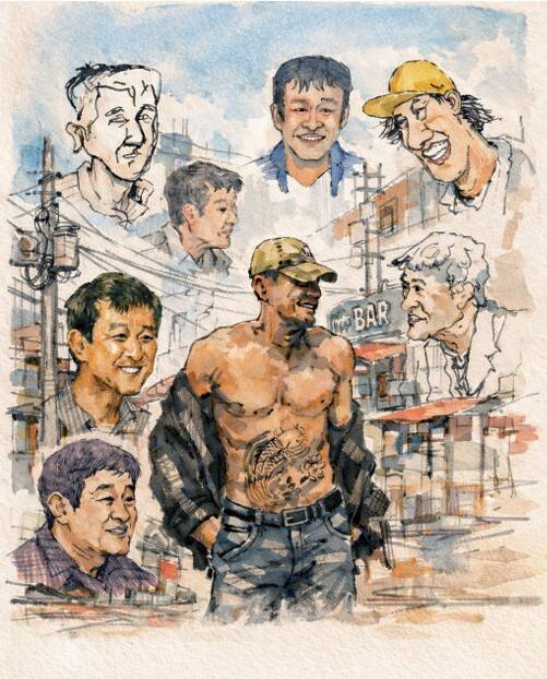 ◇8인의 화가들이 그린 김현식 소설가 모습.