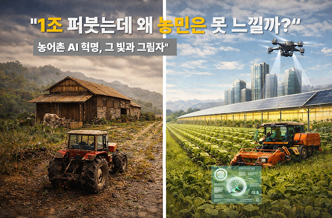 AI 농업 혁명은 이제 시작 단계다. 정부의 약속이 현장에서 실현되려면, 기술 개발만큼 제도적 안전장치와 교육 인프라 구축이 중요하다. (사진=생성형 AI)