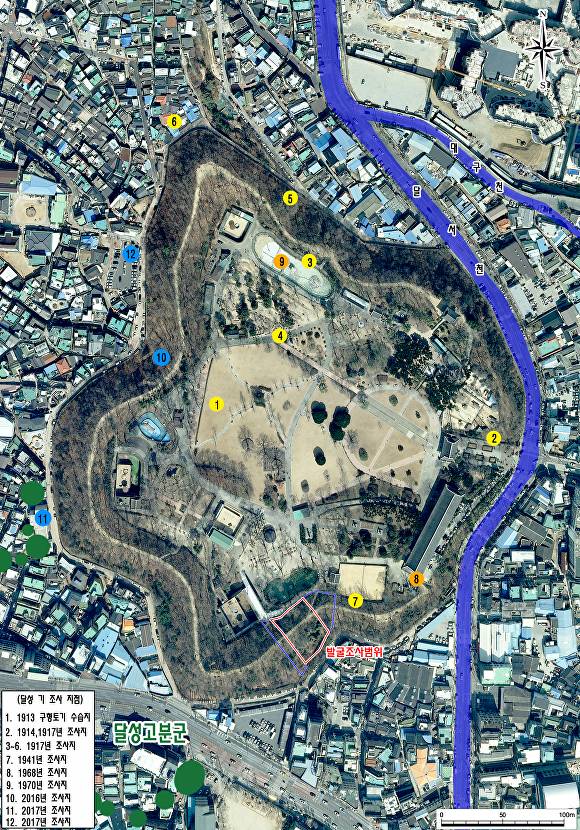 항공에서 본 대구 달성과 발굴조사지점 [사진=대구시]