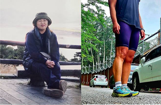 김경미씨의 걷기 전(왼쪽)과 후의 모습. 체중이 85㎏에서 62㎏으로 줄었고, 근육질로 변했다. 사진 김경미