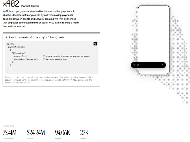 인터넷 네이티브 결제 표준을 제시하는 ‘x402’ 공식 웹사이트 화면. [출처=x402.org]