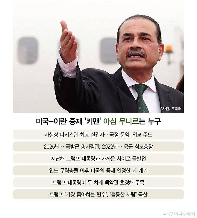 미국-이란 중재 '키맨' 아심 무니르는 누구/그래픽=김현정