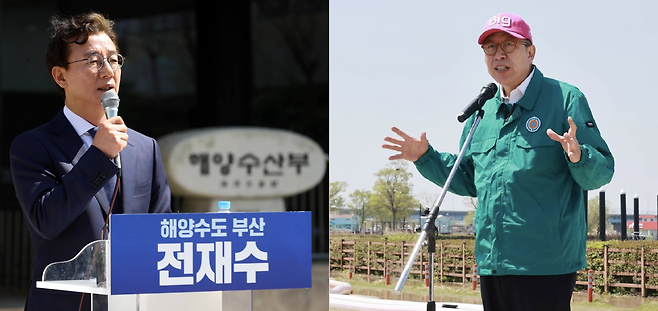 전재수 더불어민주당 부산시장 후보(왼쪽)와 박형준 부산시장 [페이스북 캡처]