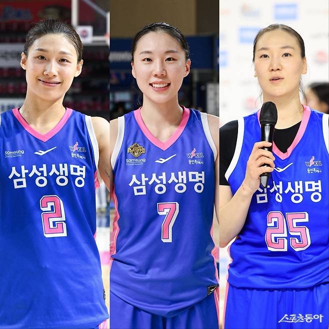 삼성생명은 이해란, 강유림, 배혜윤(왼쪽부터)을 앞세워 챔피언 결정전서 KB스타즈를 제압하려고 한다. 사진제공｜WKBL
