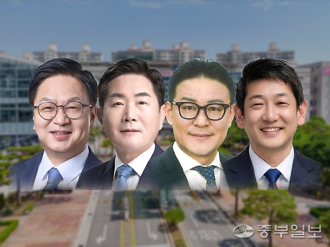 김민주, 조용호, 조재훈, 최병민 더불어민주당 오산시장 예비후보 공식 프로필 사진을 이용해 제작한 그래픽 이미지(왼쪽부터 가나다순). 정영식 기자