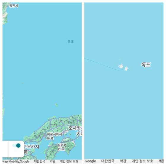 주한 이스라엘 대사관 홈페이지와 연동돼 있는 구글 지도에서 확인한 동해와 독도 표기.