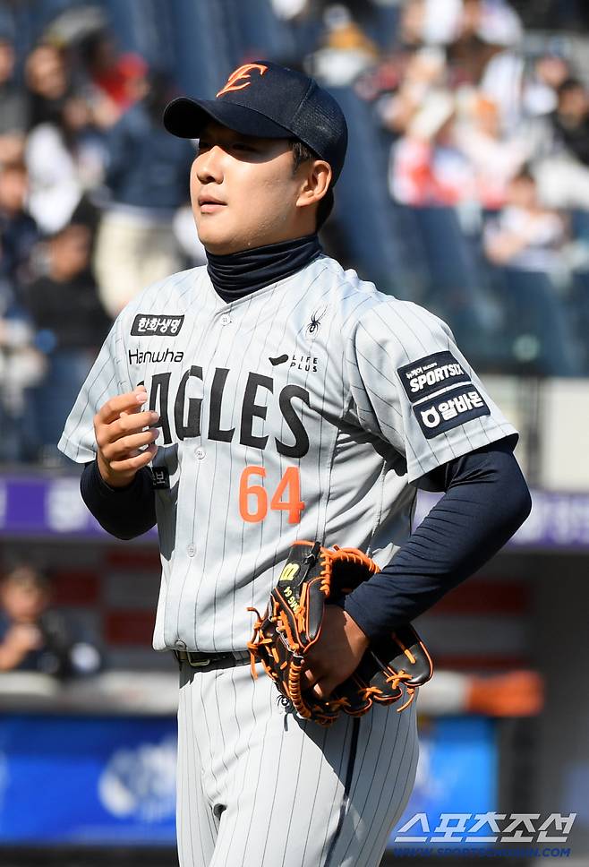 17일 대전 한화생명볼파크 열린 한화 이글스와 두산 베어스의 경기. 한화 권민규가 숨을 고르고 있다. 대전=박재만 기자 pjm@sportschosun.com/2026.03.17/