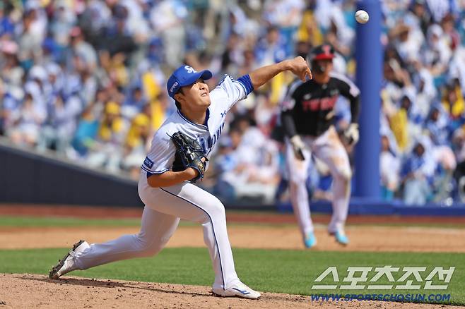 삼성 이승민이 4회 오러클린이 헤드샷 퇴장을 당한 뒤 등판해 역투하고 있다. 사진제공=삼성 라이온즈