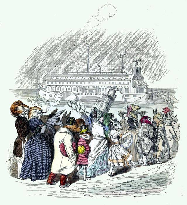 19세기 풍자화가 장 자크 그랑빌이 그린 '증기 방주에 오르는 동물들'(1844). ©위키미디어 코먼스