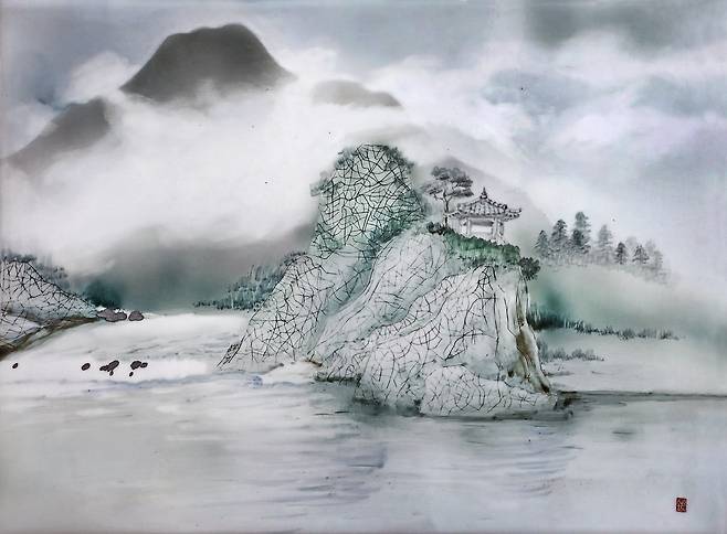 A painting by Kim Eun-kyung translated as "Misty Valley" [PARK SANG-MOON]