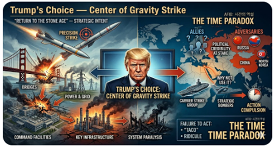 트럼프의 결단에 따라 변화될 상황에 대한 상상도. 김태준 한반도안보문제연구소장 AI 그림