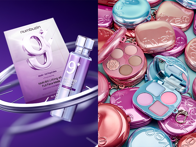 CJ온스타일이 투자한 비나우 스킨케어 브랜드 ‘넘버즈인’과 메이크업 브랜드 ‘퓌’ 신상품. 비나우