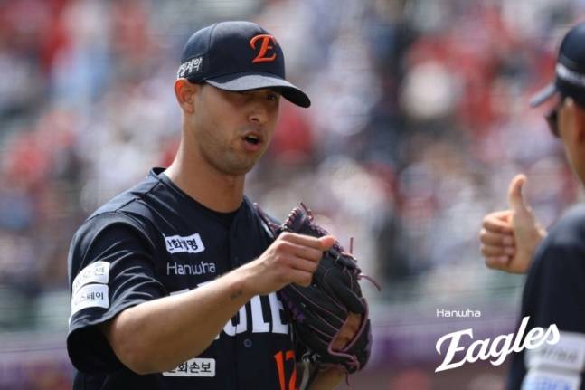 한화 외국인 투수 윌켈 에르난데스가 19일 부산 롯데전 역투 후 그라운드를 내려왔다. /사진=한화 이글스 제공