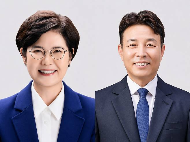 더불어민주당 신혜영 대전 서구청장 예비후보(왼쪽)와 전문학 예비후보. 중앙선관위 제공