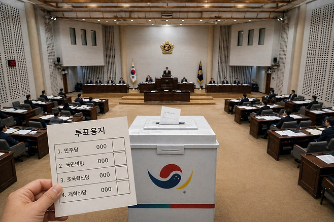 6·3지방선거가 40여 일 앞으로 임박해오면서 여야 인천시당의 공천작업이 막바지에 접어들면서 지방의원 비례대표 순번 확정에 관심이 모아지고 있다.<AI 생성 이미지>