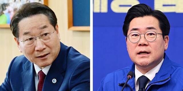 유정복 인천시장(왼쪽)과 박찬대 더불어민주당 인천시장 예비후보가 21일 SNS를 통해 KTX 개통을 놓고 설전을 벌였다. /더팩트 DB