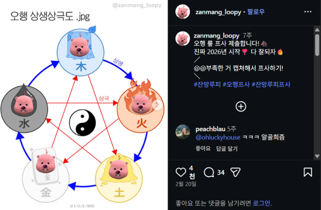 인스타그램에서 공유된 ‘오행 루피’ 게시물. 인스타그램 캡처.