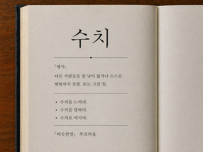 ‘수치’라는 단어의 표준국어대사전 정의가 적힌 이미지. ChatGPT를 활용해 생성.