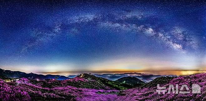 [합천=뉴시스]경남 합천군 황매산 철쭉과 은하수.(사진=경남도 제공)