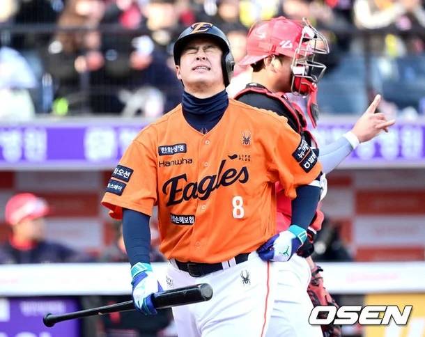 한화 이글스 노시환이 삼진을 당하고 아쉬워하고 있다. /사진=한화 이글스 제공