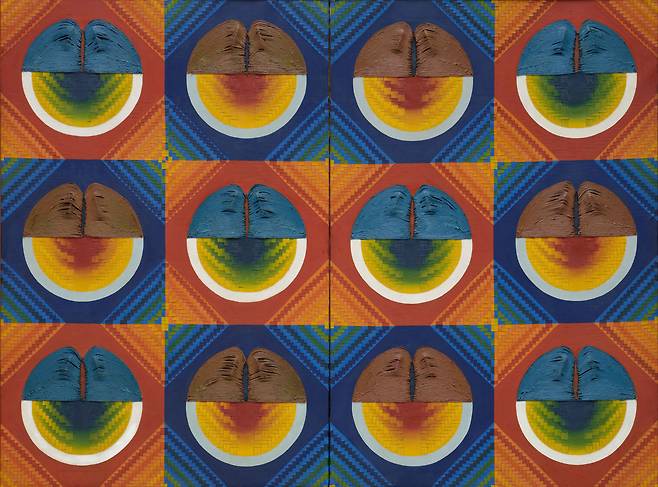 하종현, '탄생-B'(1967). 캔버스에 유채, 콜라주, 145.5×193.9cm. /국제갤러리·티나킴갤러리