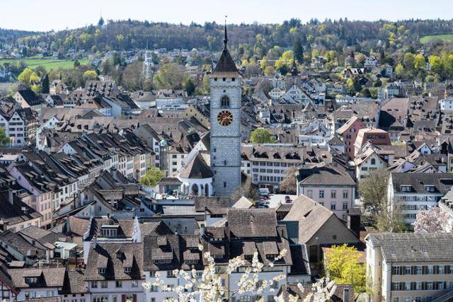 스위스 샤프하우젠주 샤프하우젠 무노트 요새에서 내려다본 구시가지 전경.