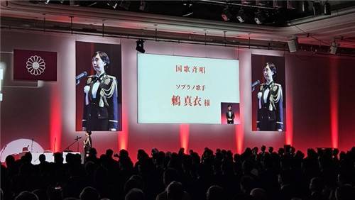 4월 12일 자민당 행사에서 일본 국가(기미가요)를 부르는 자위대원 [자민당 공식 X 캡처]