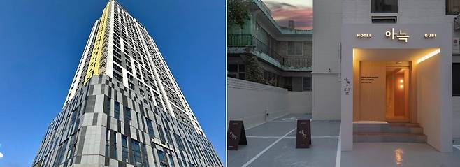 구리 더 노벰버스테이 구리역점(왼쪽)과 아늑 호텔 구리(오른쪽)