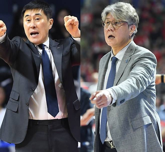 이상민(왼쪽) 부산 KCC 감독-손창환 고양 소노 감독. /사진=KBL